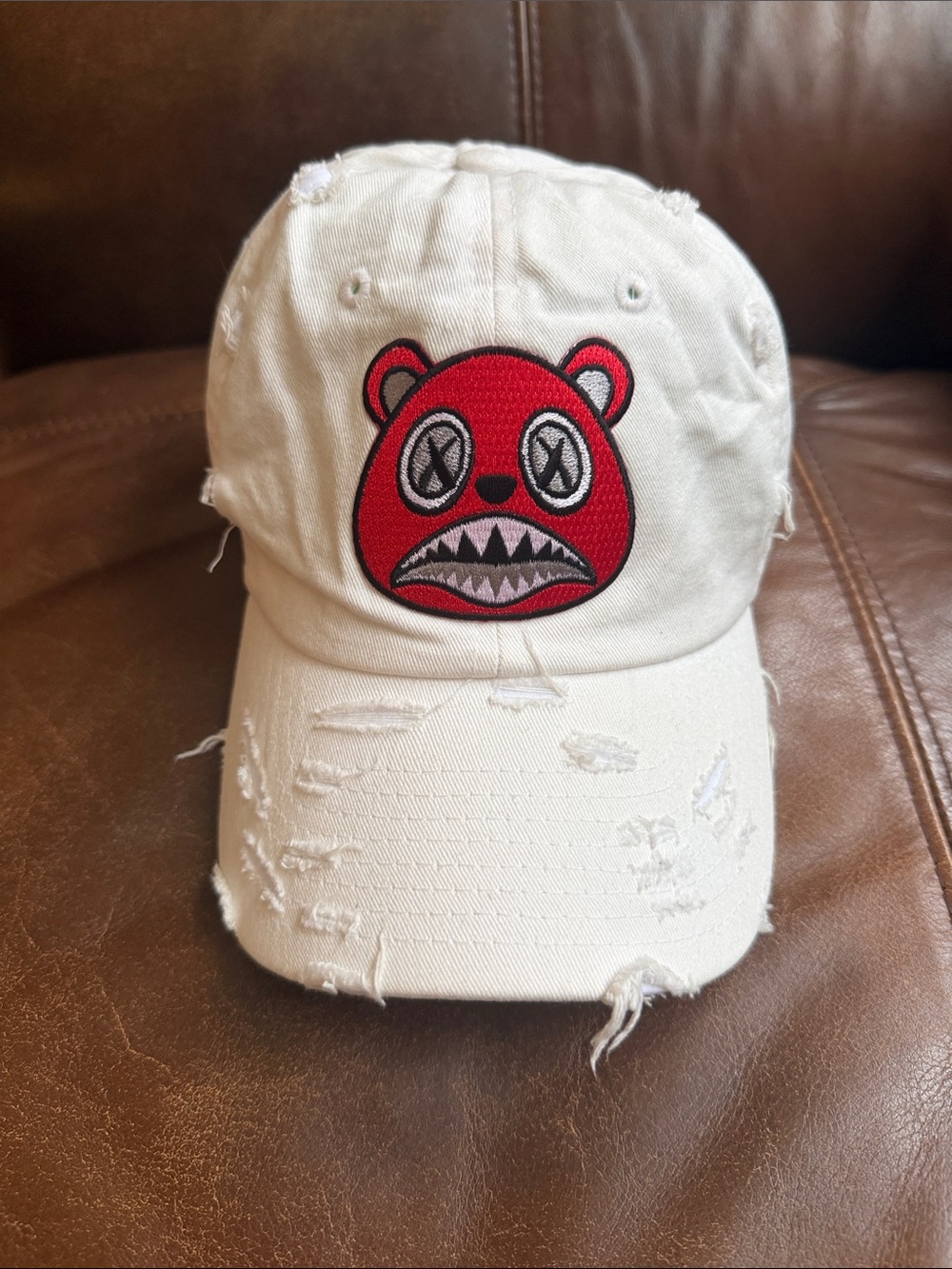 One size fit all White Cap with Red Bear Patch - Brand Unspecified
